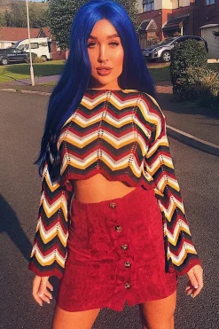 Rebellious Fashion Mustard Wine Chevron Knit Crop Jumper - Stevi