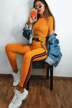 Rebellious Fashion Mustard with Green and Red Side Stripe Set- Elissa