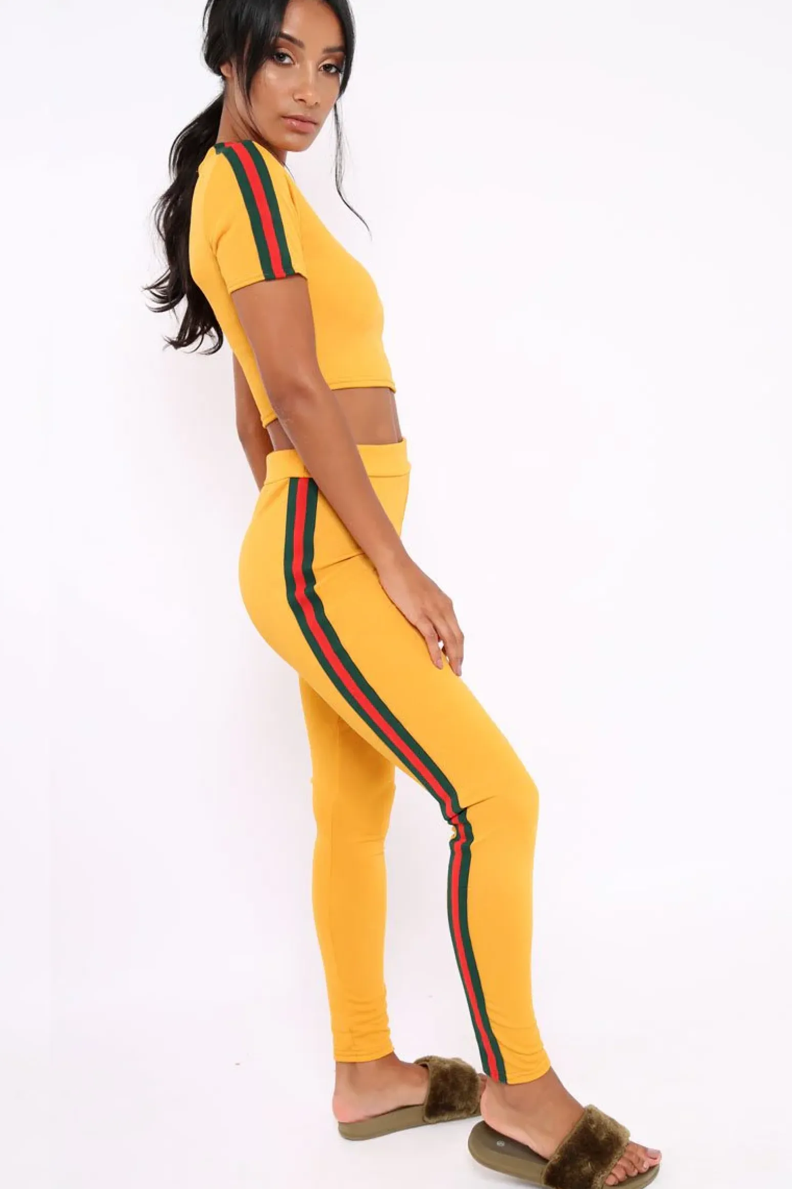 Rebellious Fashion Mustard with Green and Red Side Stripe Set- Elissa