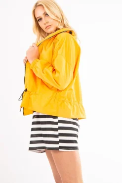 Rebellious Fashion Mustard Zip Front Rain Jacket - Idalie