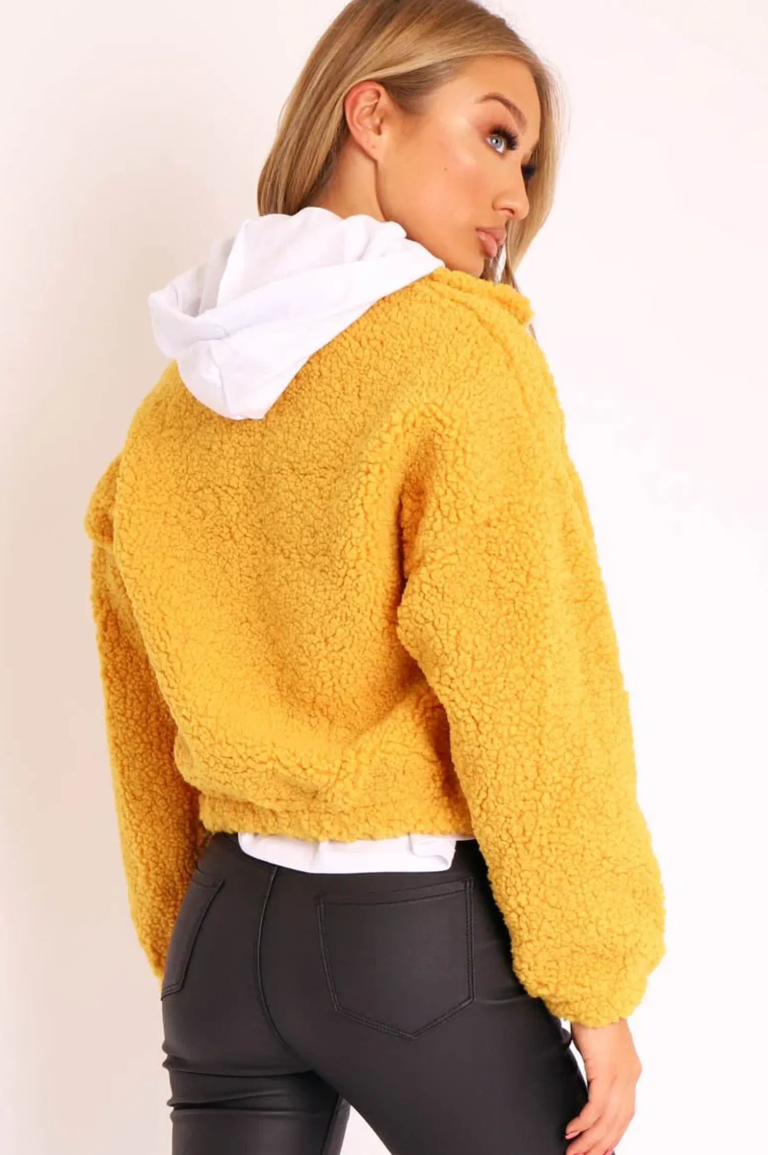 Rebellious Fashion Mustard Zip Front Teddy Jacket - Elena
