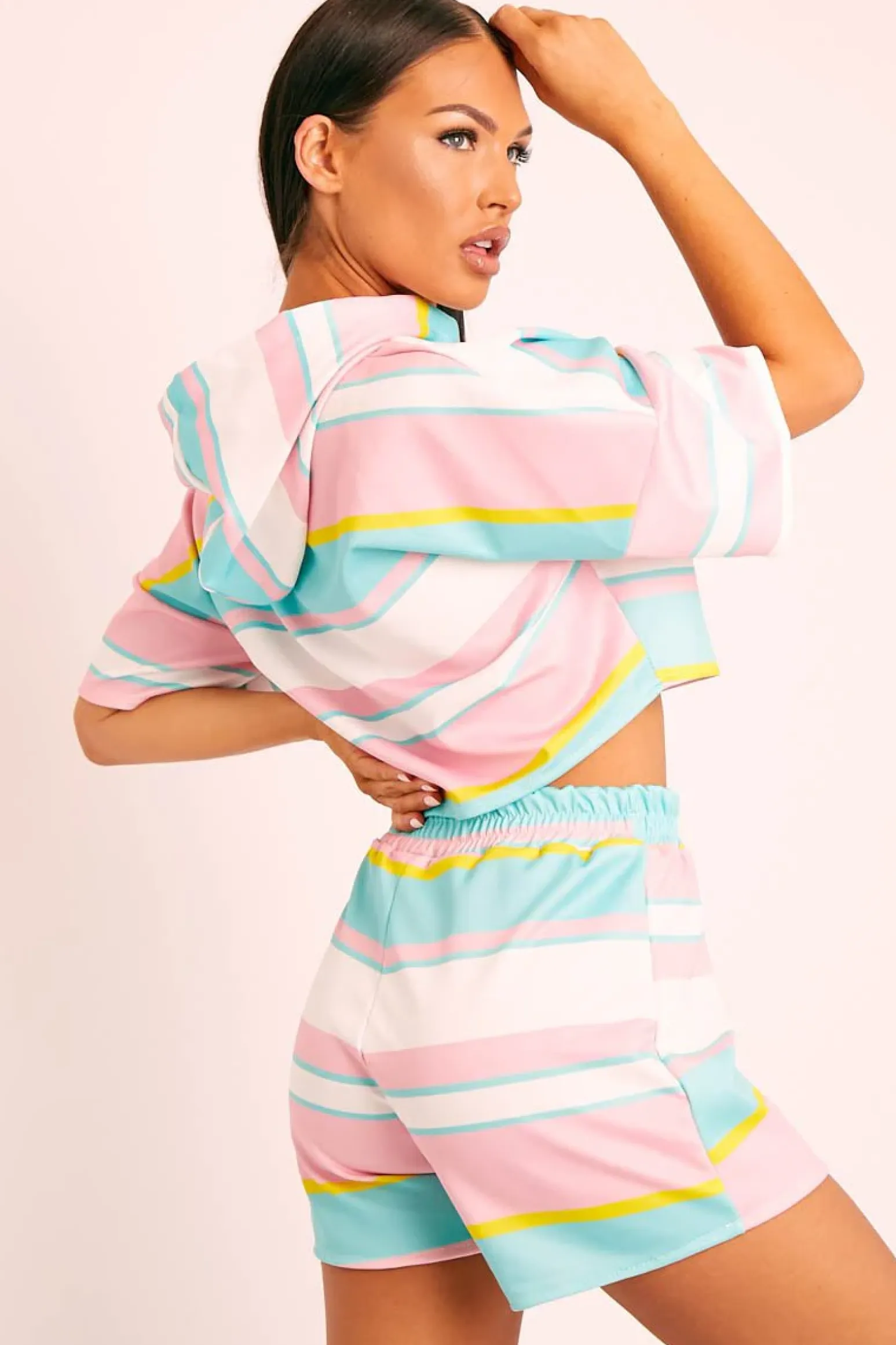 Rebellious Fashion Mutli Pastel Stripe Hoodie Shorts Loungewear Co-ord - Kamaria