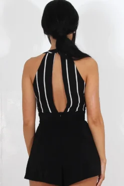 Rebellious Fashion Myles Black Striped V Neck Playsuit