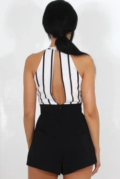 Rebellious Fashion Myles White Striped V Neck Playsuit