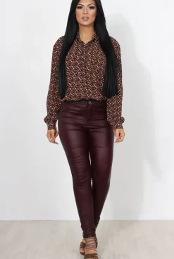 Rebellious Fashion Narsa Wine PU Skinny Jeans