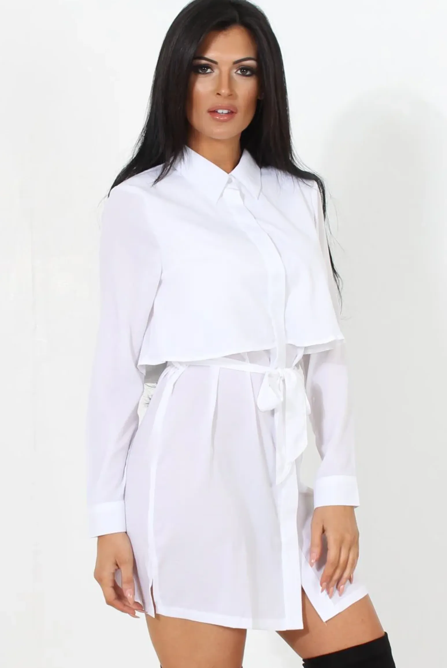 Rebellious Fashion Natalia White Layered Shirt Dress