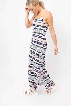 Rebellious Fashion Navy & Grey Striped Maxi Dress - Kiah
