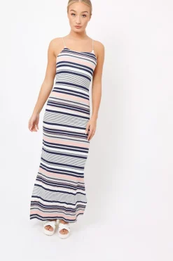 Rebellious Fashion Navy & Grey Striped Maxi Dress - Kiah