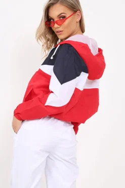 Rebellious Fashion Navy And Red Lightweight Hooded Zip Front Jacket - Brodi