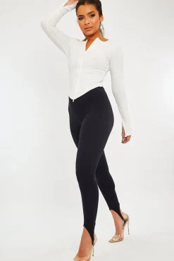 Rebellious Fashion Navy Blue Jersey Stirrup Leggings - Diara