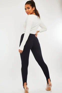 Rebellious Fashion Navy Blue Jersey Stirrup Leggings - Diara
