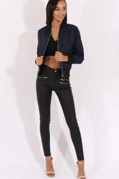 Rebellious Fashion Navy Bomber Jacket - Maisie