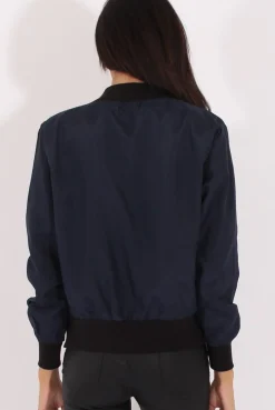 Rebellious Fashion Navy Bomber Jacket - Maisie