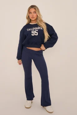 Rebellious Fashion Navy California Print Long Sleeves Sweatshirt - Alisha