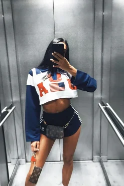 Rebellious Fashion Navy Cropped USA Rugby Shirt - Devani