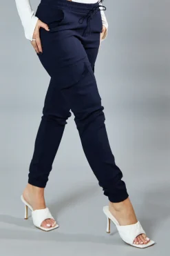 Rebellious Fashion Navy Cuffed Hem Cargo Trousers - Rain