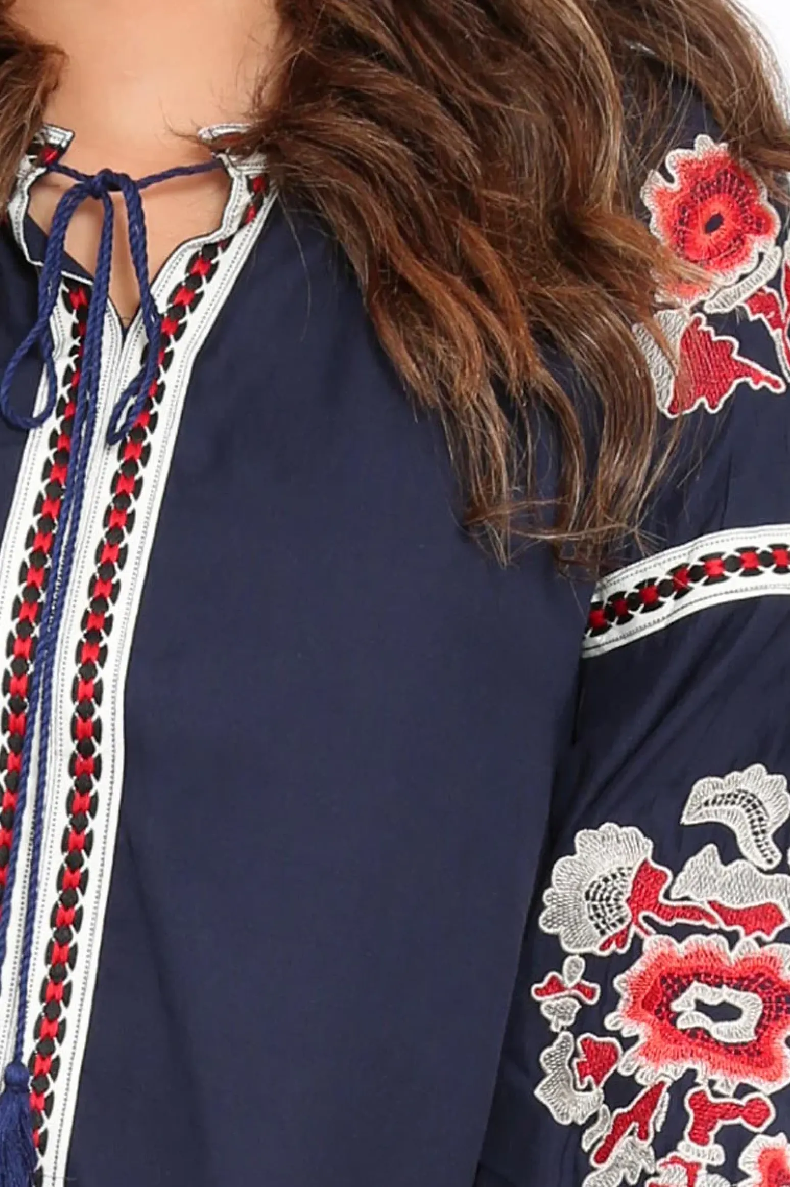 Rebellious Fashion Navy Embroidered Shirt Dress - Nikki