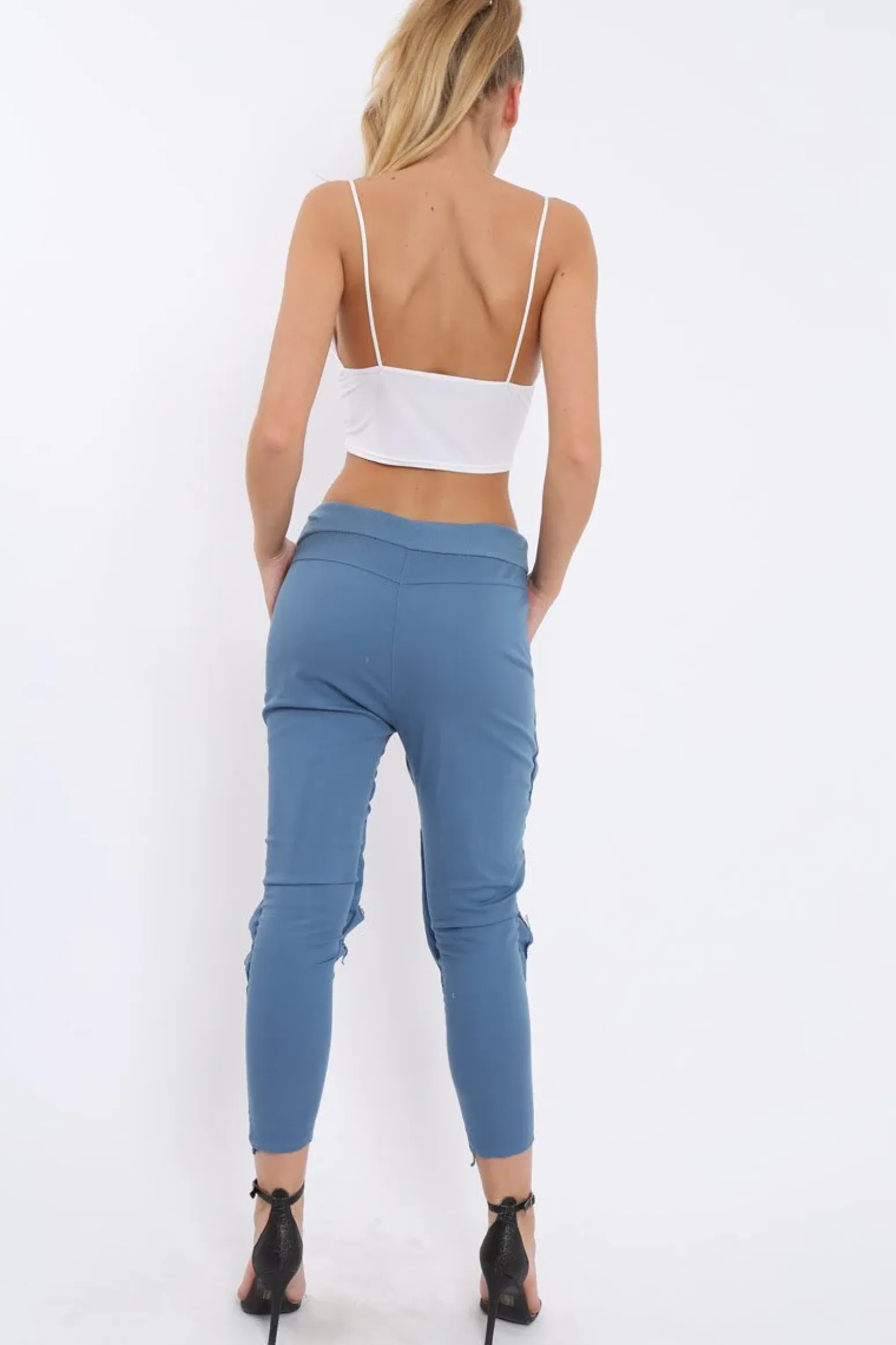 Rebellious Fashion Navy Fish Net Panel Detail Joggers - Mikaela