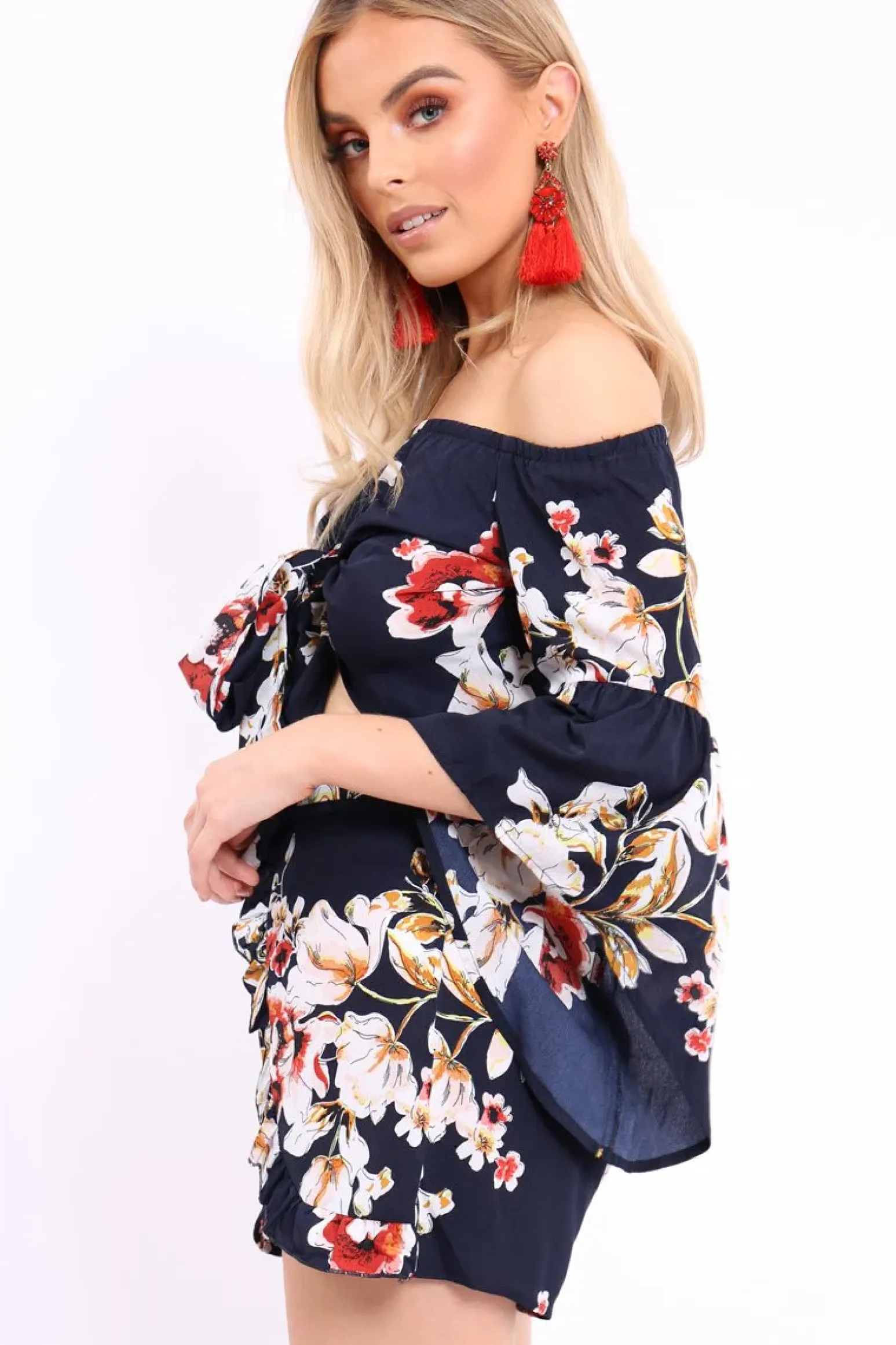 Rebellious Fashion Navy Floral Crop Top and Shorts Co-ord - Teigan