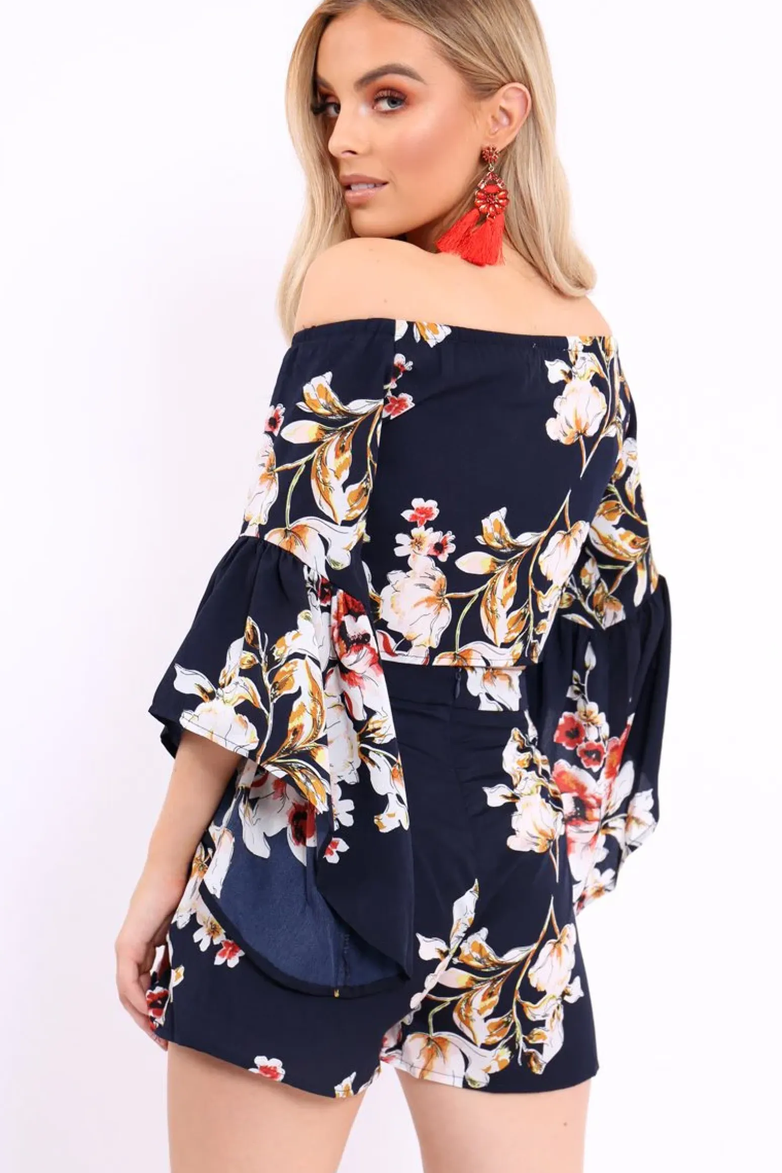Rebellious Fashion Navy Floral Crop Top and Shorts Co-ord - Teigan