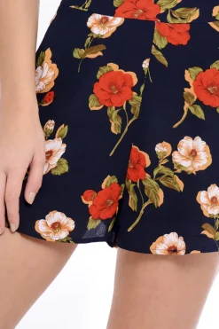 Rebellious Fashion Navy Floral High Waisted Shorts - Kamisha