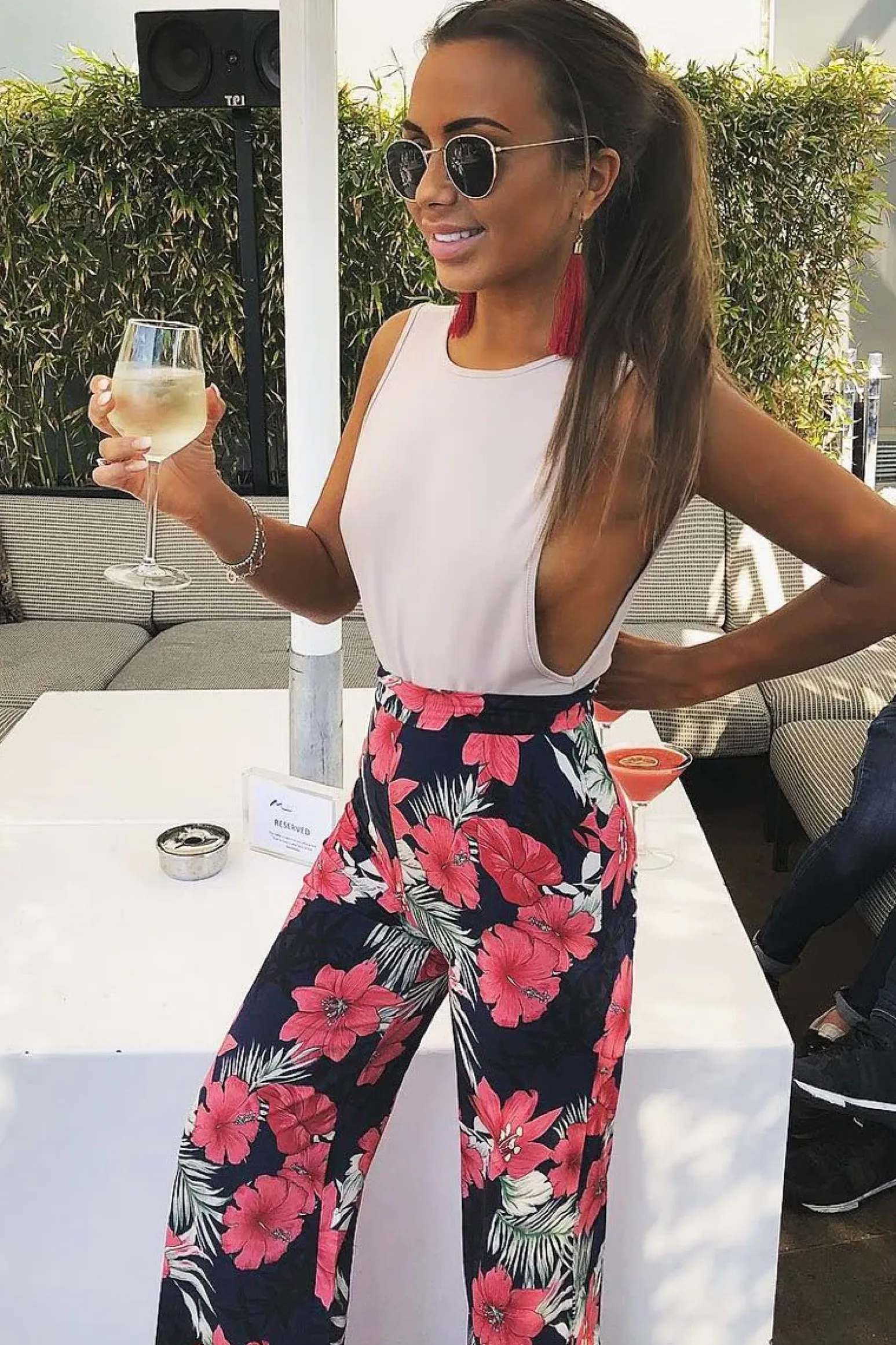 Rebellious Fashion Navy Floral High Waist Flare Trousers - Tisha