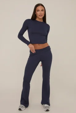Rebellious Fashion Navy Fold Down Trousers Lounge Co-ord Set - Avery