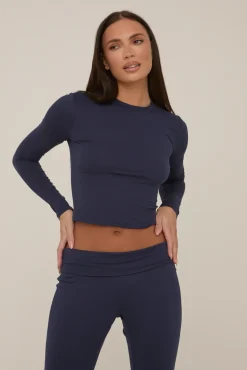 Rebellious Fashion Navy Fold Down Trousers Lounge Co-ord Set - Avery
