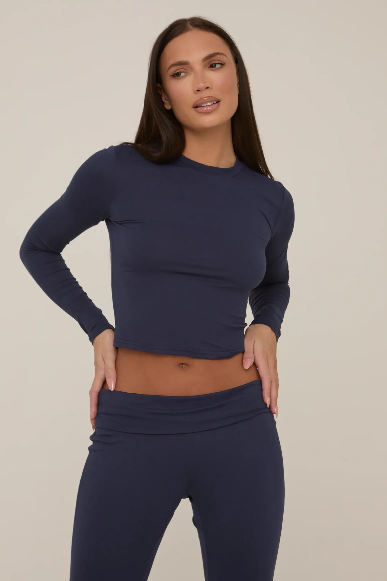 Rebellious Fashion Navy Fold Down Trousers Lounge Co-ord Set - Avery