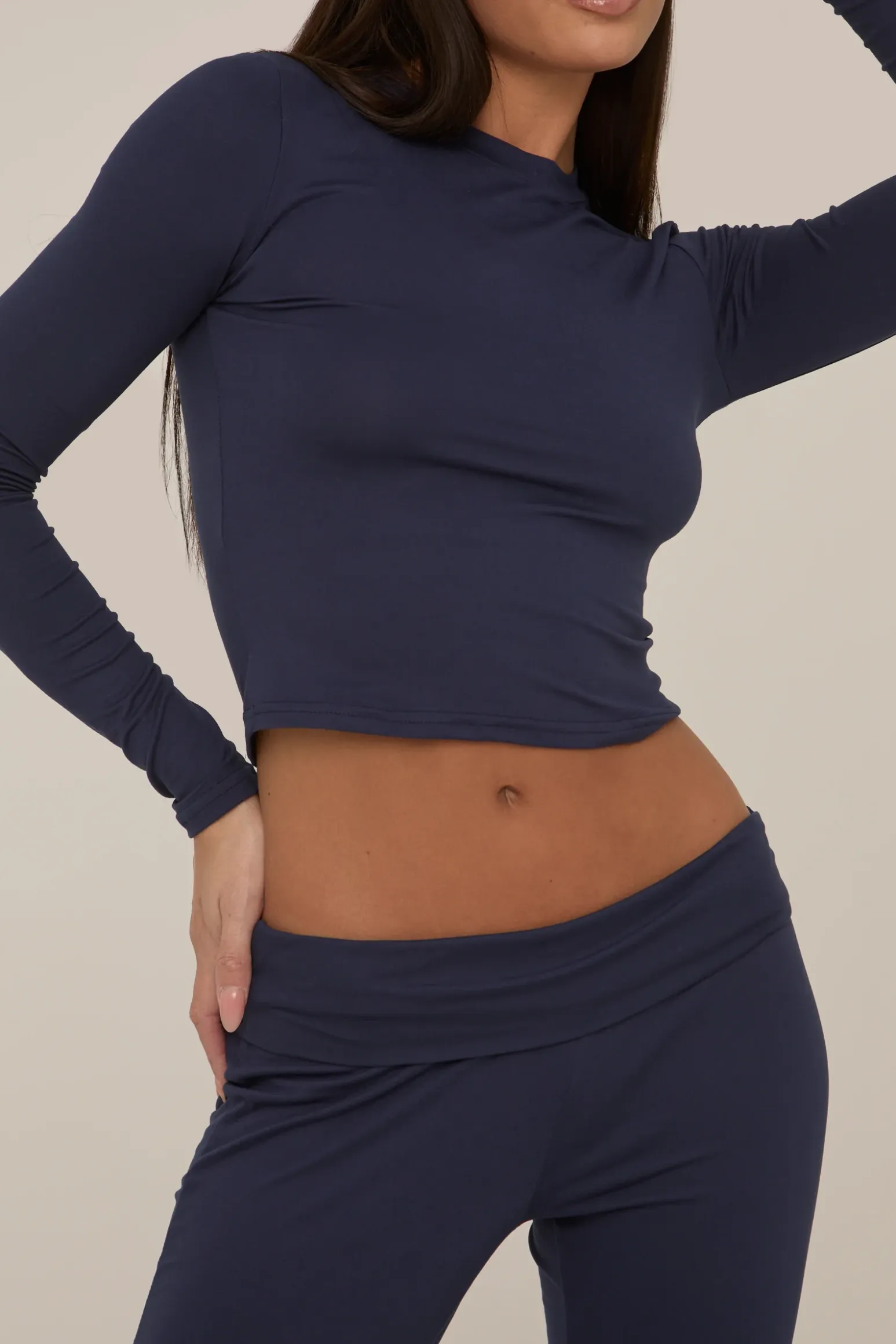 Rebellious Fashion Navy Fold Down Trousers Lounge Co-ord Set - Avery