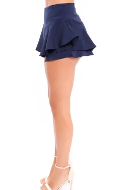 Rebellious Fashion Navy Frill High Waisted Shorts - Claudelle