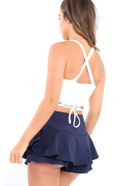 Rebellious Fashion Navy Frill High Waisted Shorts - Claudelle