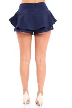 Rebellious Fashion Navy Frill High Waisted Shorts - Claudelle
