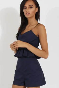 Rebellious Fashion Navy Frill Layer Playsuit - Remi
