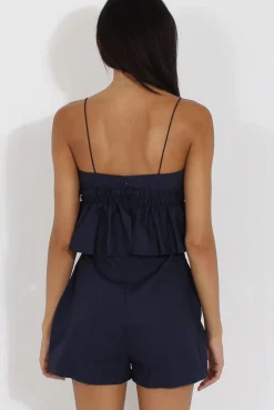 Rebellious Fashion Navy Frill Layer Playsuit - Remi