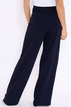 Rebellious Fashion Navy High Waist Button Front Wide Leg Trousers - Juna
