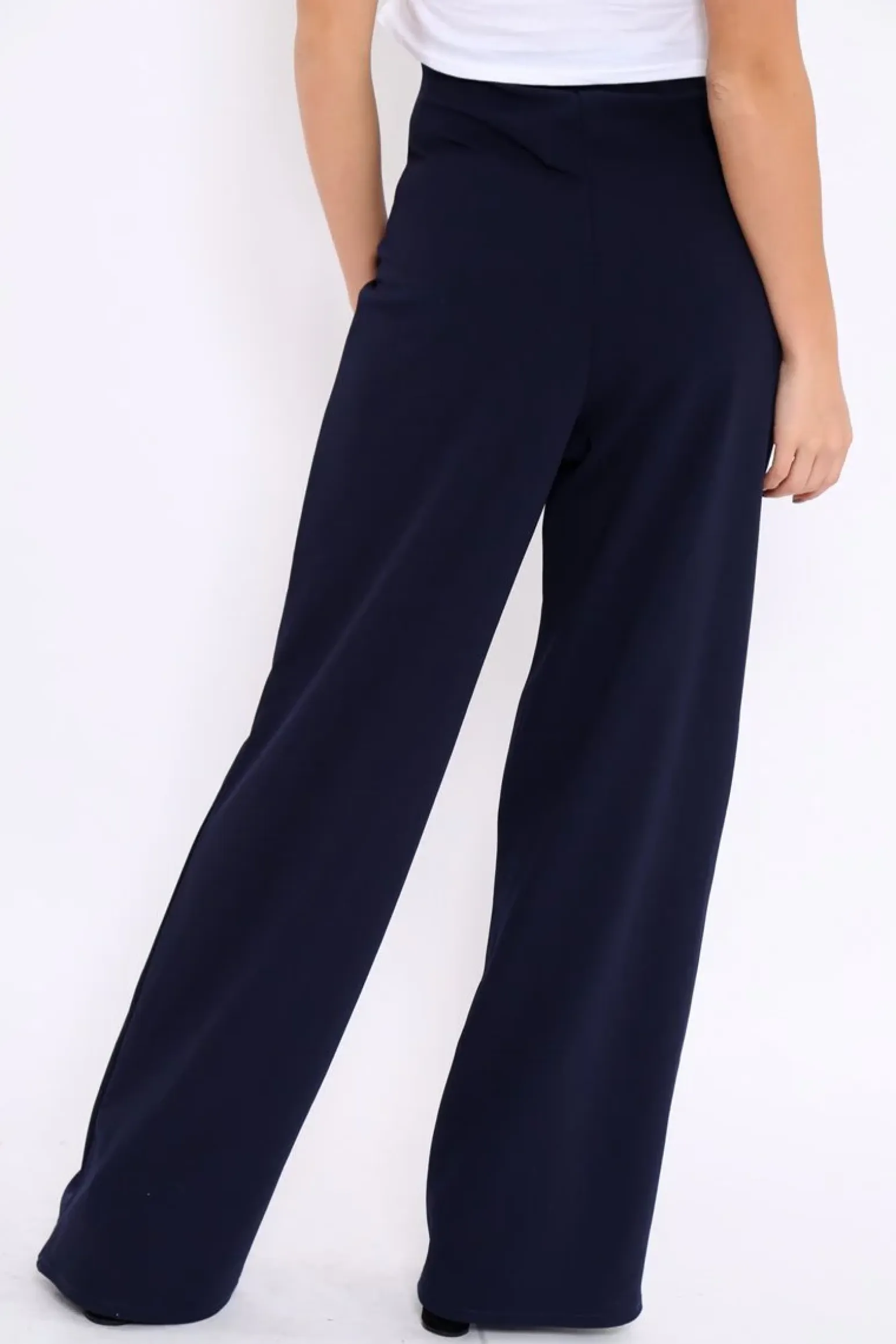Rebellious Fashion Navy High Waist Button Front Wide Leg Trousers - Juna