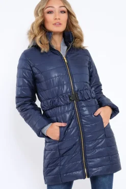 Rebellious Fashion Navy Longline Puffer Jacket - Alexandra