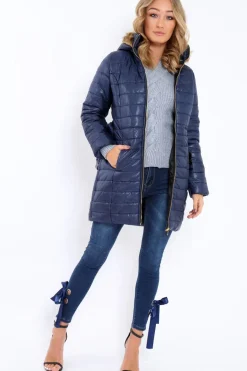 Rebellious Fashion Navy Longline Puffer Jacket - Alexandra
