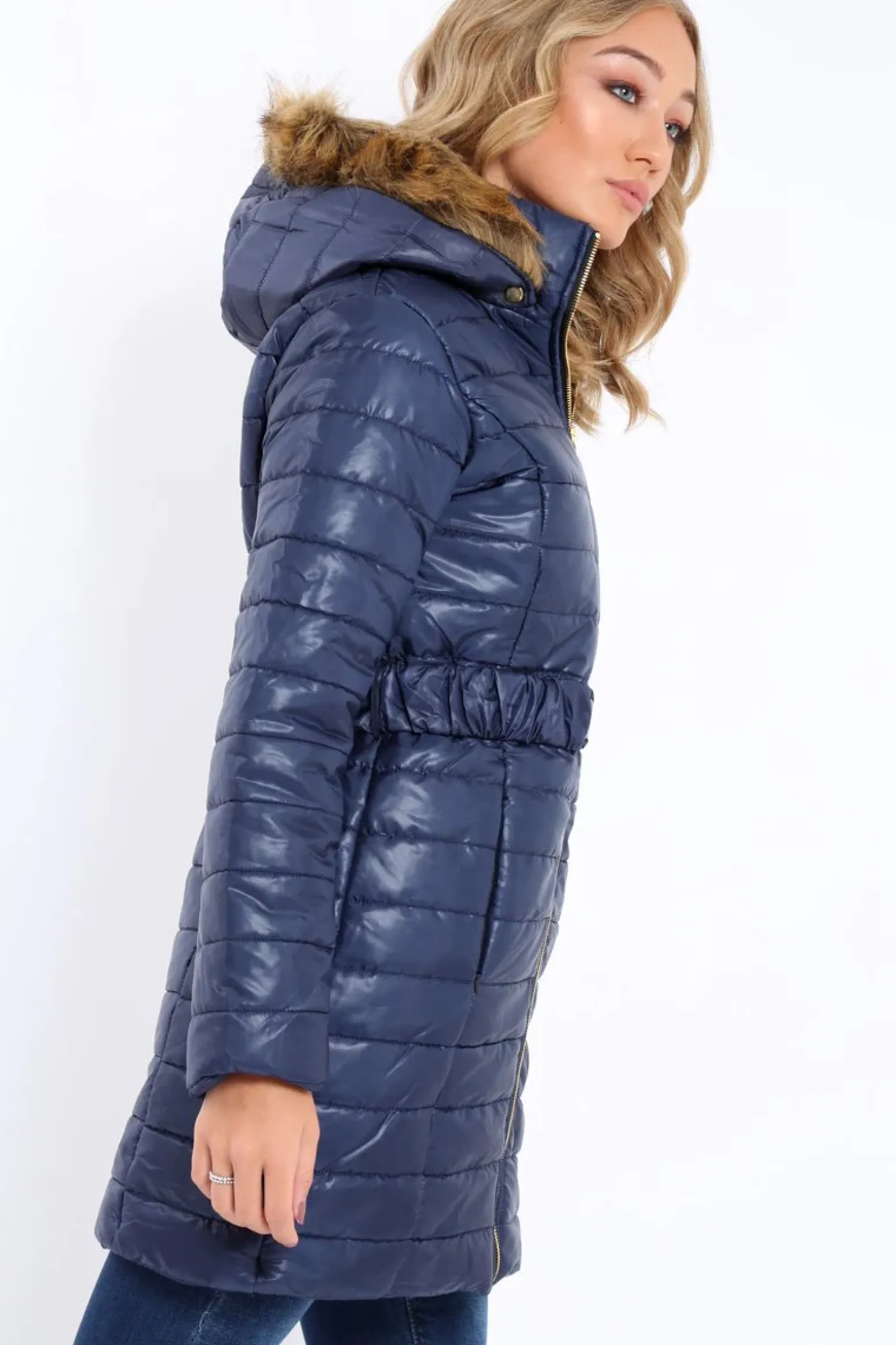 Rebellious Fashion Navy Longline Puffer Jacket - Alexandra