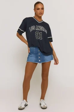 Rebellious Fashion Navy Oversized Varsity Football T-shirt - Austin