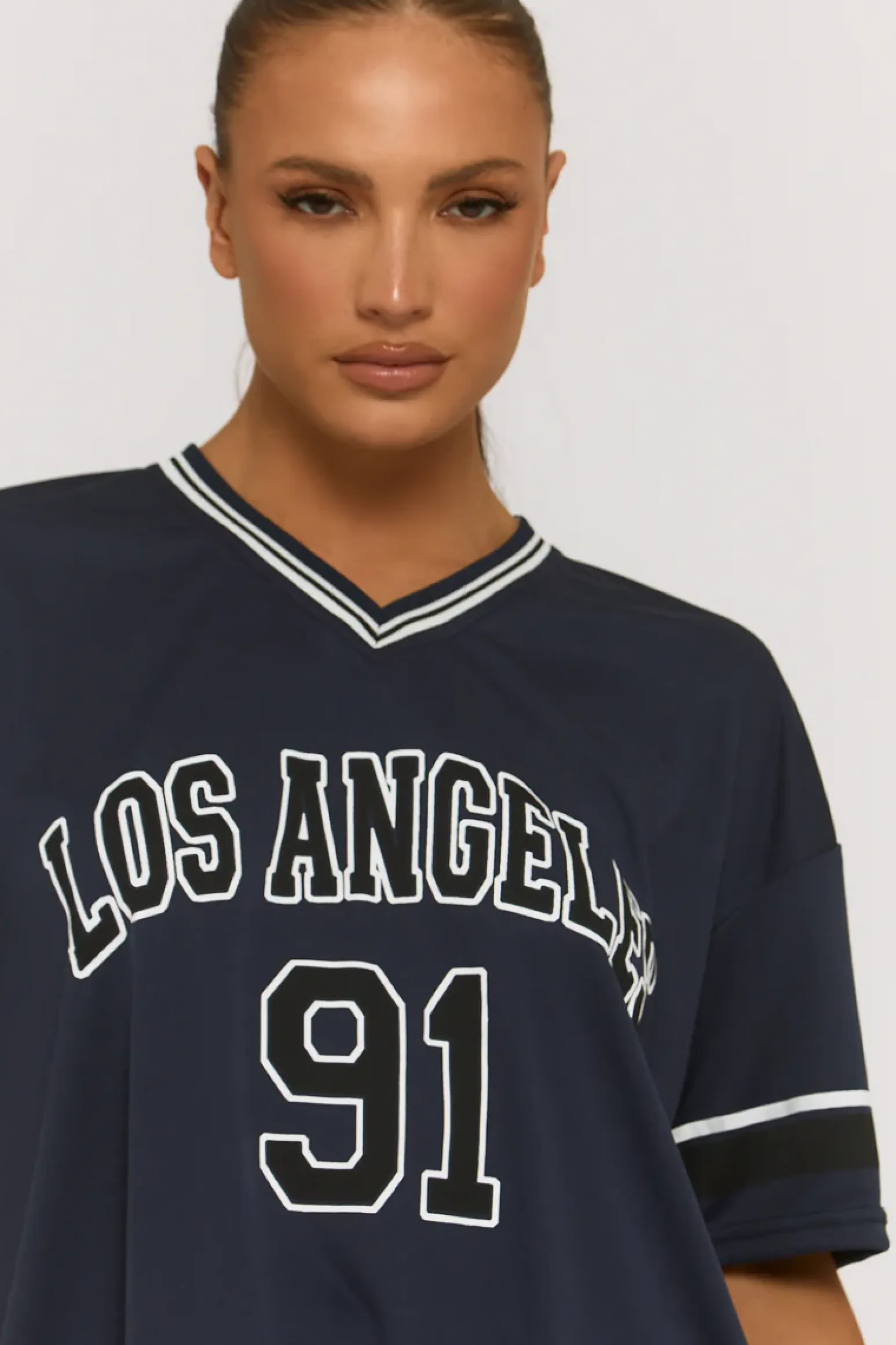Rebellious Fashion Navy Oversized Varsity Football T-shirt - Austin