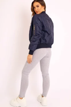Rebellious Fashion Navy Padded Bomber Jacket - Chelsy