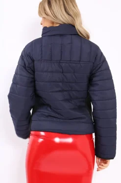 Rebellious Fashion Navy Padded Coat with Side Panel Detail - Tallula