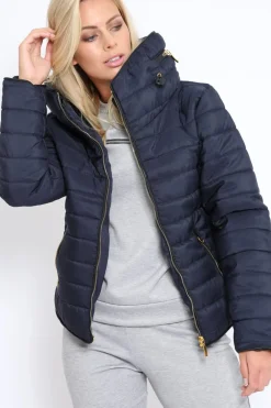 Rebellious Fashion Navy Padded Coat - Zara