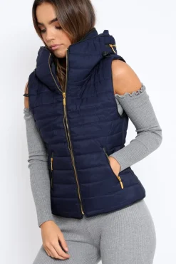 Rebellious Fashion Navy Padded Gilet - Ariella