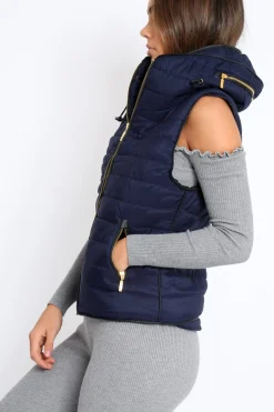 Rebellious Fashion Navy Padded Gilet - Ariella