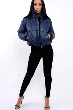 Rebellious Fashion Navy Puffer Coat - Alyssa
