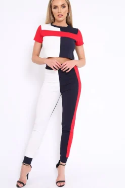 Rebellious Fashion Navy Red and White Colour Block Co-ord - Sybil