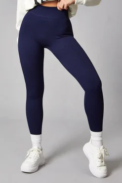 Rebellious Fashion Navy Rib Knit High Waisted Leggings - Ren